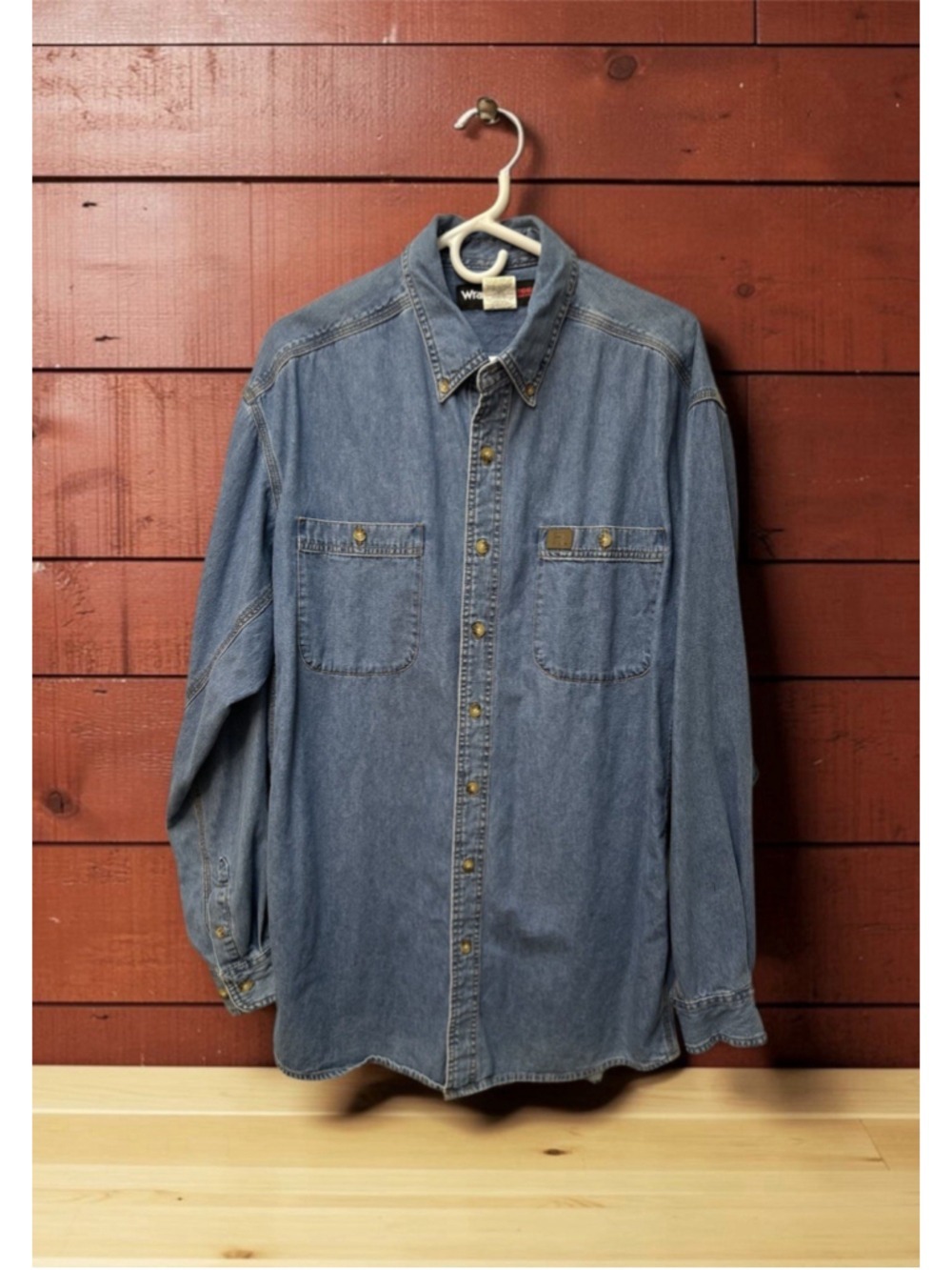 Wrangler Riggs Workwear Durable Denim Shirt Mens XLT Blue Western Cowboy Buttons